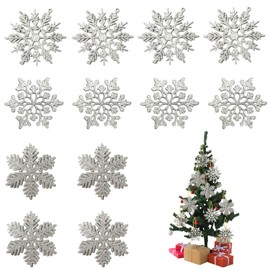 Bliceon 12PCS Silver Glitter Snowflake Ornaments for Christmas, Festive Hanging Decorations for Tree, Home, and Holiday Decor, Seasonal Gift and Party Accessories