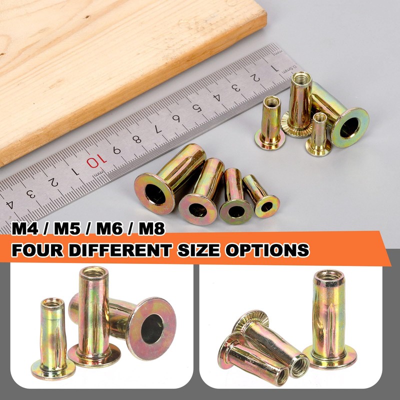 Tanstic 26Pcs M8 Multi-Grip Rivet Nut Kit, Zinc Plated Carbon