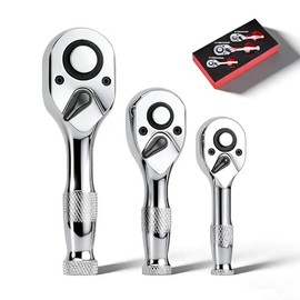 3-Piece Stubby Ratchet Set, 1/4", 3/8", 1/2", 72-Tooth Mini Driver Ratchet Wrench Set, Chrome-Plating & Polishing, Quick-Release, EVA Environmentally Organizer