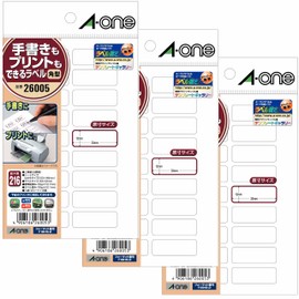 A-one EC26005-3 Handwritten and Printed Labels, Square Shape, 18 Sides, 12 Sheets, Set of 3