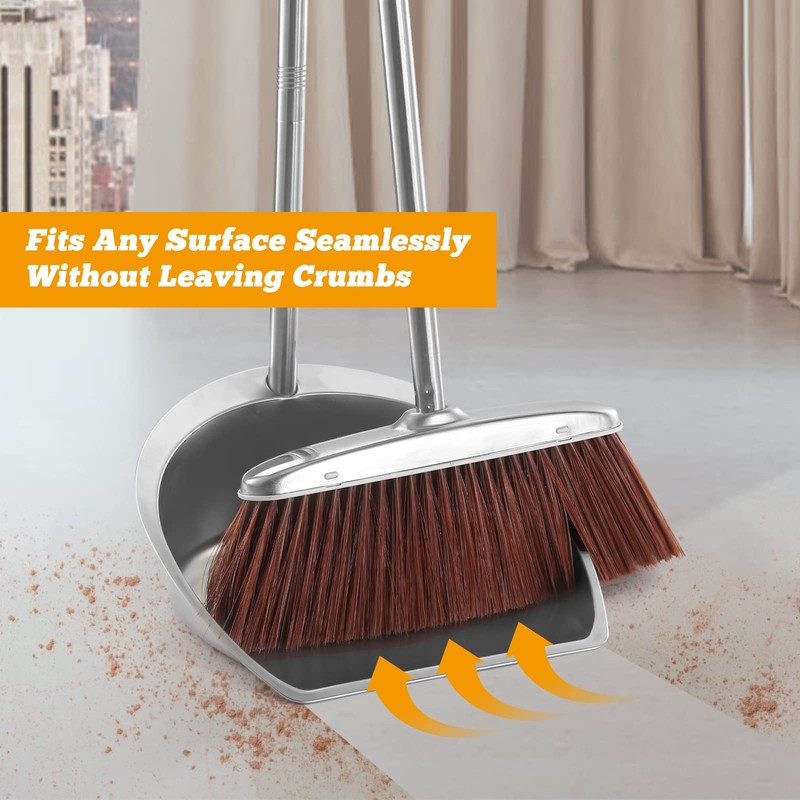 Broom and Dustpan Set with Long Handle, Heavy Duty Broom