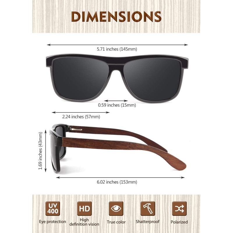 CGID Wooden Polarised Sunglasses Men Women Original UV400 CAT 3