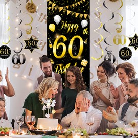 60.Geburtstag Banner für Männer Frau 60 Geburtstag Deko Geburtstagsdeko Gold Banner Geschenk XXL mit 60th Birthday Spiralhänger