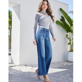 Queenwin Women's Wide Leg Sweatpant Jeans Y2k Baggy Loose Trouser Jeans High Waisted Stretch Denim Pants Blue Large