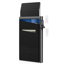 WAYAMY Slim Tarjetero Metalico en Efectivo, Antirrobo con Protección RFID, Aluminio Automática Pop-up Tarjetero, Tarjeteros para Tarjetas con Múltiples Ranuras para Tarjetas