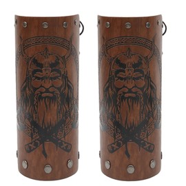 Jeilwiy Medieval Leather Bracers Adults Faux Leather Arm Guards Leather Wrist Band Men Steampunk Wrist Guards for Women Men Renaissance Wrist Cuffs, Brown, Large