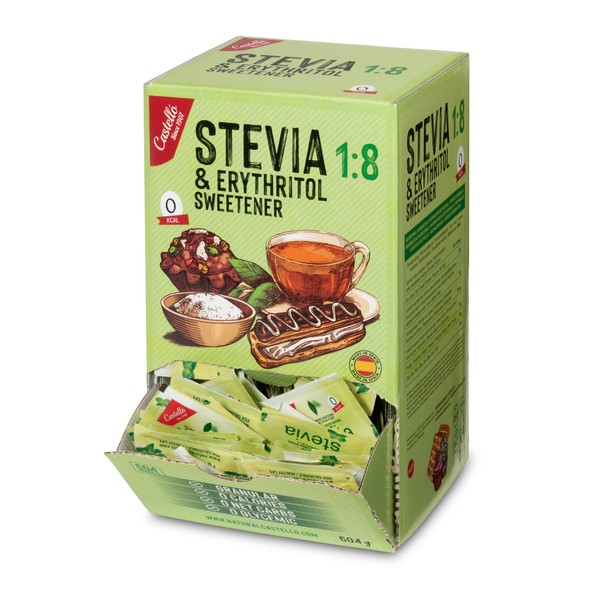 Édulcorant Stevia + Erythritol 1:8 | 504 sachets de 1g | Substitut de Sucre 100% Naturel - 0 Calories - 0 Indice Glycémique - Keto et Paleo - 0 Glucides - Non-OGM - Castello since 1907-504 g