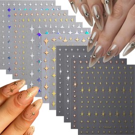 12 Sheets Star Nail Art Stickers 3D Self Adhesive Star Nail Decals Gold Laser Silver Rosegold Nail Stickers for Nails Designs Cute Nail Supplies for Women Nail Art Accessrioes