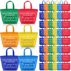 SATINIOR 48 Pcs Back to School Gifts Bags for Students Rainbow First Day of School Reusable Tote Treat Bags with Handle Non Woven Inspiration Goodies Teacher Appreciation Party Favors Classroom Prize