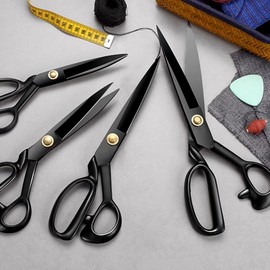 IHKFILAN Professional Dressmaking Scissors, Heavy Duty Scissors, Industrial Strength Manganese Steel Scissors, Sharp for Home and Office, Artists, Seamstress, PVC Comfort Grip Tailor Scissors, Black,