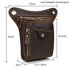 Mens Genuine Leather Messenger Shoulder Bag Motorcycle Bike Riding Cycling Multi-Purpose Thigh Waist Fanny Pack Travel Hiking Sports Camping Pouch, Dark Brown
