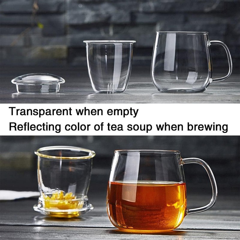 DOPUDO Glass Teacups 2 Pack Glass Tea Cup with Infuser