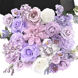 YZXZM Artificial Flowers Combo Box, Fake Silk Foam Flower Mix with Wire Stem, DIY Wedding Bridal Bouquet Shower Party Home Décor (30-40 Pieces) (Purple)