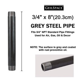 GeilSpace 3/4" × 8" Heavy Duty Pre-Cut Grey Metal Pipe, Industrial Steel Fits Standard 3/4 Inch Threaded Pipes and Fittings - Vintage DIY Industrial Shelving (3/4" × 8", Grey)