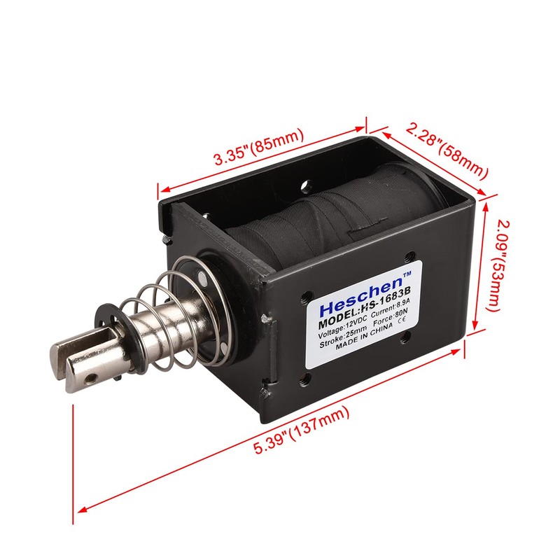 Heschen Solenoid Electromagnet, HS-1683B, DC12V 8.9A, 25mm Stroke, Force 80N,