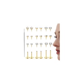 ZELORES 14K Gold Plated Threadless Nose Studs for Women Men 316L Stainless Steel Labret Stud Push In Nose Ring Stud Monroe Lip Rings CZ Opal Flat Back Nose Piecing Jewelry 1.5mm 2mm 3mm(Gold, 20G)