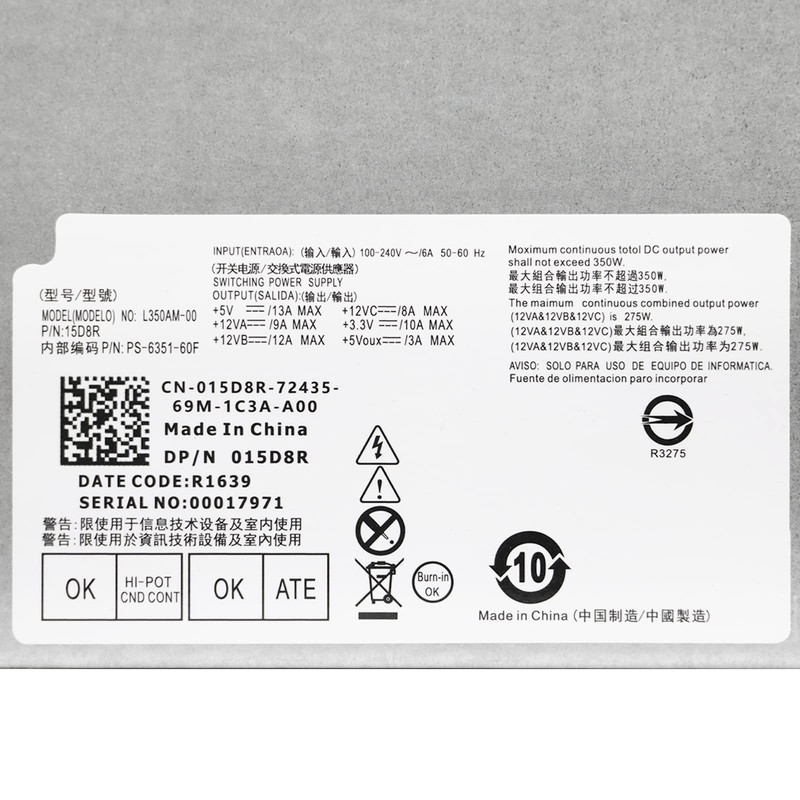 LXun Upgraded L350AM-00 15D8R 350W Power Supply Compatible with Dell