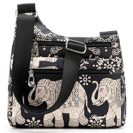 STUOYE Nylon Multi-Pocket Crossbody Purse Bags for Women Travel Shoulder Bag (Elephant)