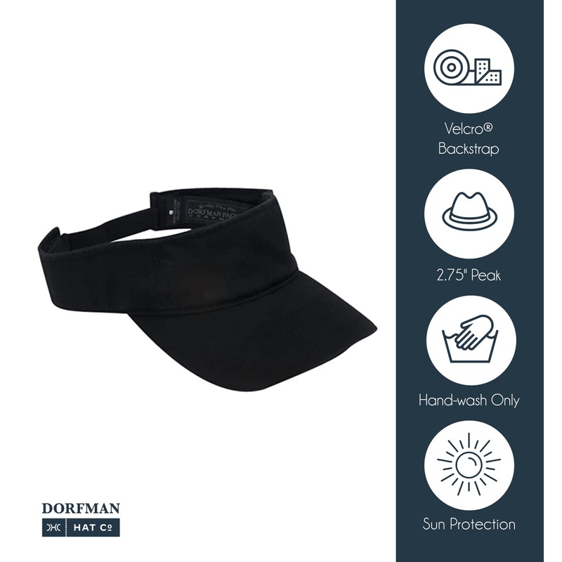 Dorfman Hat Co. Men's Garment Washed Twill Visor (Navy)