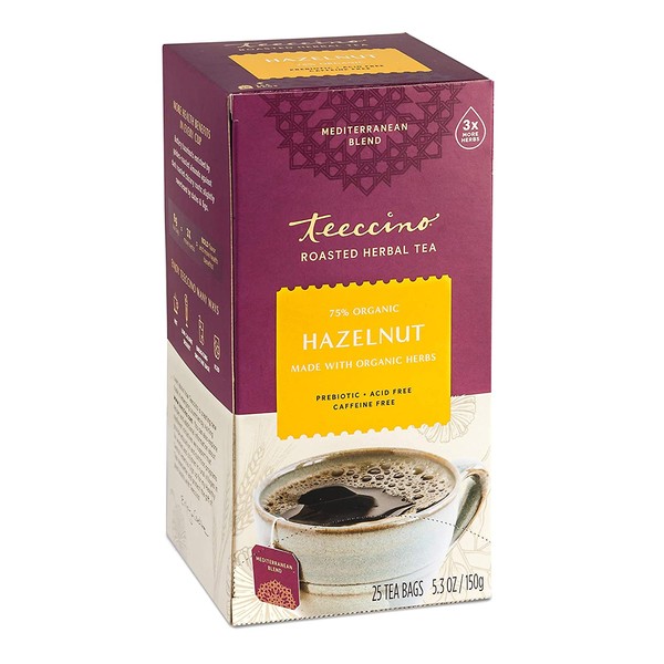 Teeccino Herbal Tea – Hazelnut – Rich & Roasted Herbal Tea That’s Caffeine Free & Prebiotic for Natural Energy, 25 Tea Bags