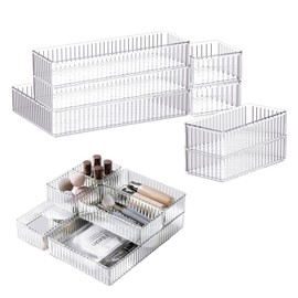 MVPACKEEY 7PCS Clear Drawer Organizers Bins Makeup Drawer Organizer Trays Drawer Organisers Set Desk Drawer Organisers Set for Kitchen, Bathroom, Utensils, Makeup, Office