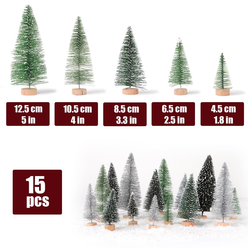 15pcs Mini Christmas Tree Snowy Small Christmas Tree Xmas Table