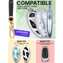 for Hyundai IONIQ 6 Key Fob Cover and Leather Keychain, 5 Buttons TPU Key Case for Santa Fe, Grandeur, KONA, Elantra - 2022-2025 Keyfob Cover for NYOMBEC7FOB2208 - Black and Gold