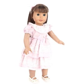 JustAskJoyce Collection Formal Pink Chiffon & White Lace Dress and Accessories for American Girl Doll
