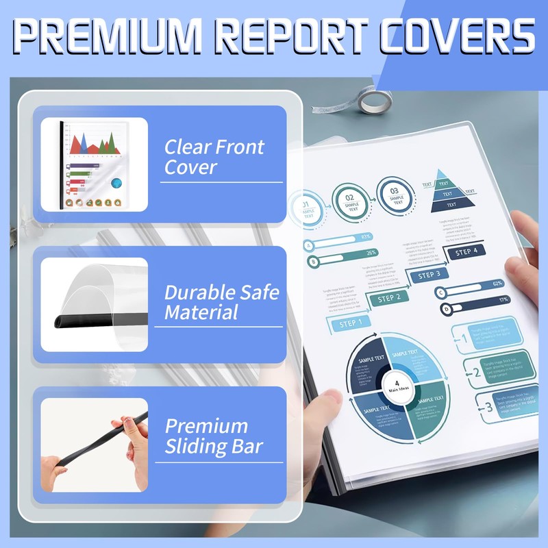 13 Pack Report Covers with Sliding Bar, Clear Report Covers