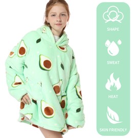 QPPIE Blanket Hoodie Kids Comfy Oodie Wearable Blanket Sherpa Warm Cozy Oversized Blanket Hooded Sweater for Boys Girls Teens Avocado-Green One Size Fits All