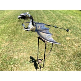Kinetic Metal Mystical Dragon Yard Stake Wind Spinner Rocker Rocking Whirly-Gig Garden Art