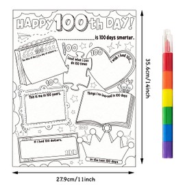 30 Pcs Happy 100th Day Coloring Poster Pack with 30 Stacking Crayons for School Party Favors，100 Days of School Ideas Project Chart Fill in Poster School Craft Classroom Activities Supply