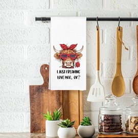 WAITPI Highland Cow I Just Freaking Love Moo OK Valentines Kitchen Towels, Funny Gifts Hand Towels for Cow Lovers Valentine's Day Bathroom, Trendy Decorative Hand Dish Towels for Kitchen Decor 16x24in