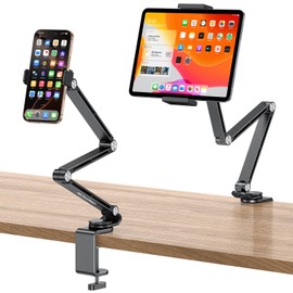 GH03 Tablet Holder with 2 ABS Clamps, Aluminum Long Arm Mount, Black