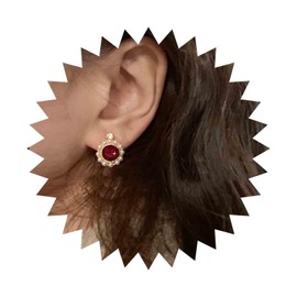 Cimenexe Bohemian Ruby Pearl Earrings Red Crystal Circle Earrings Retro Pearl Cz Earrings Ruby Circle Stud Earrings Jewelry for Women and Girls