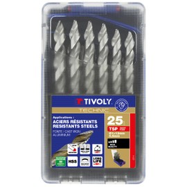 TIVOLY - Set of 25 High-Performance HSS Metal Drill Bits Ø1/25 to 17/32" - Smart Point Sharpening - Drilling Soft Steels, Wood, and Plastic - Clean Drilling and Hole Enlargement - 3-Flat Shank