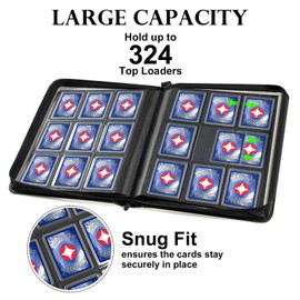 GEAoffice Side Loading 9 Pockets Top Loader Binder Holds 324 Cards, Waterproof PU Leather Trading Card Binder for Toploader, Card Collection Album Folder for MTG, TCG, Sports Cards, Green