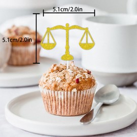 18pcs Black Gold Glitter Balance Gavel Dessert Cupcake Topper Pick for Law Lawyer Justice Judge Theme Decor Supplies College Grad Graduation Party Decorations