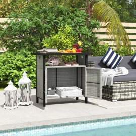 Outdoor Pool Storage Cabinet Organizer with Weather-Resistant PE Ra Pool Towel Holder and Shelf for Valet ServiceColor: Gray Color