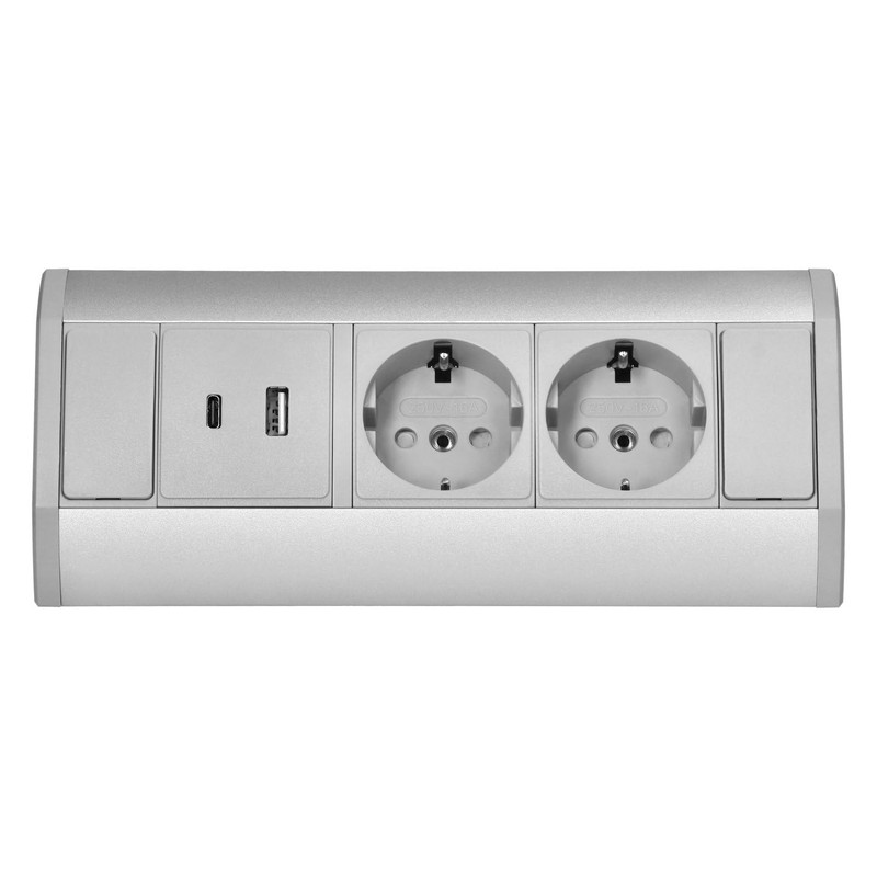 Aluminium Power Strip 2-Way I USB-A USB-C I Grey
