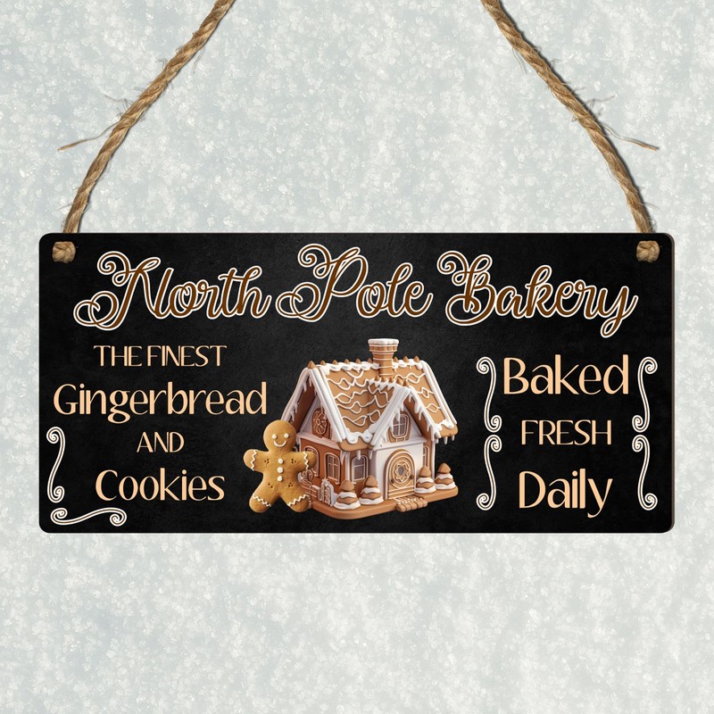"North Pole Bakery" Christmas Plaque - Festive Gingerbread House Sign