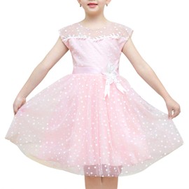 Girls Dress Pink Polka Dot Flower Leaf Fairy Princess Elegant Party Size 6
