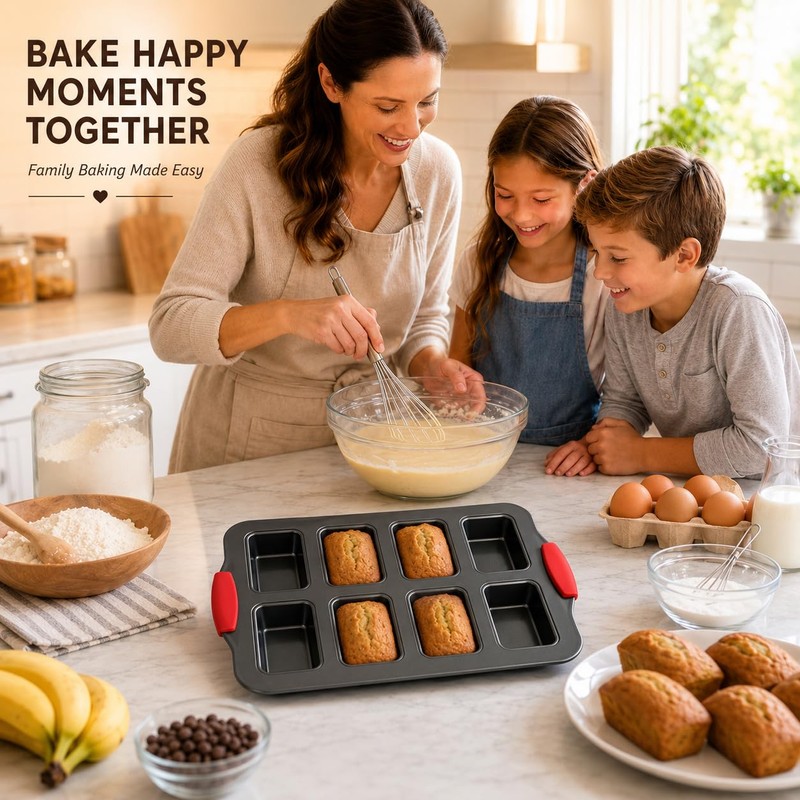 Mini Loaf Baking Pans, 2 Pack 8-Cavity Carbon Steel Banana