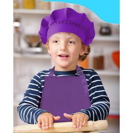 TOPWAYS Children's Painting Apron, Craft Aprons Coat for Children for Art Painting, Cooking Apron Children Boys Girls for 3-12 Years, Children's Apron and Chef Hat Set, purple