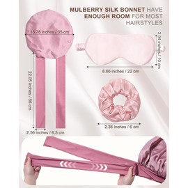 Mulberry Silk Bonnet for Sleeping Women Curly Hair Bonnet with Tie Band Double Layer Reversible Sleep Bonnet Silk Hair Wrap Sleep Cap (Bean Paste + Pink)