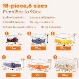 WELKOR 36 Piece Airtight Food Storage Containers,BPA-Free Plastic Jars with Lids, Stackable & Leakproof for Kitchen Pantry Fridg, Perfect for Snacks Cereal Flour Meal Prep (6 Size, 36 pcs)