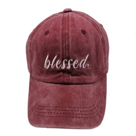 Waldeal Women's Embroidered Blessed Adjustable Baseball Cap Washed Dad Hat Burgundy