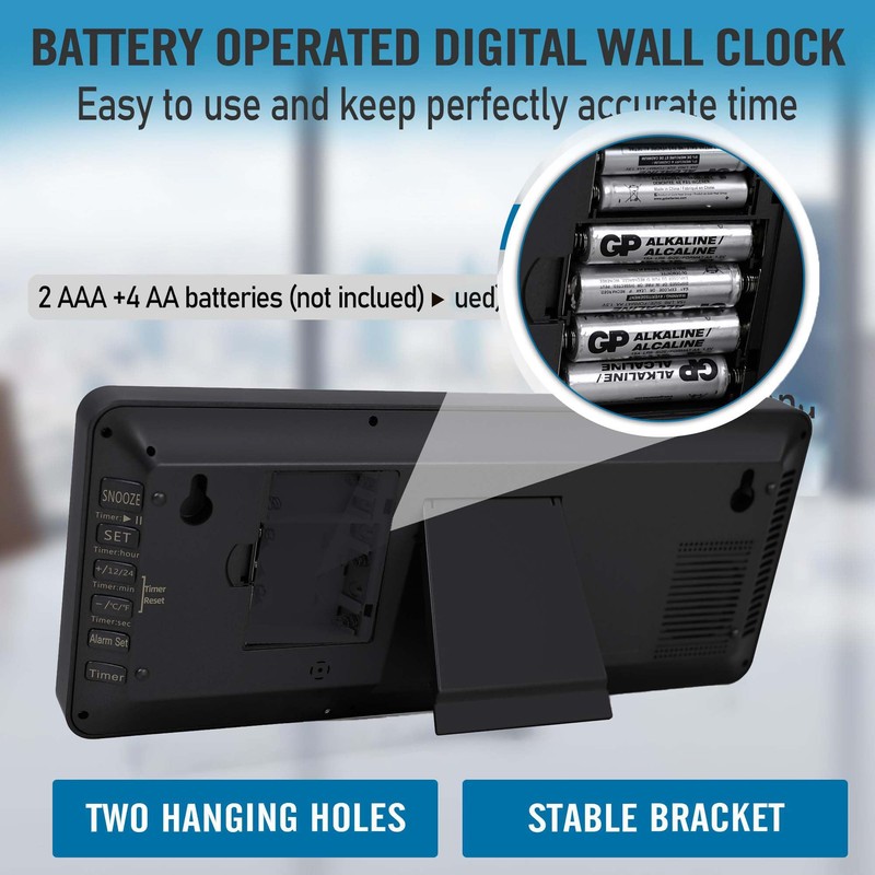TXL 14.2"" Large Digital Wall Clock Battery Operated, Digital Clock