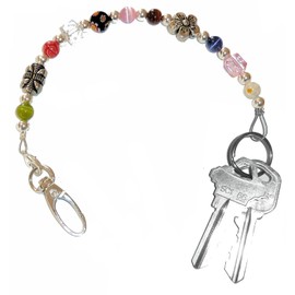 Hidden Hollow Beads Key Keeper 12" Women's Beaded Hand Strap Chain Finder Organizer Wallet Purse Holder Anti-Lost Ring (Swivel Hooks)