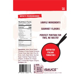 Always Fresh, Two Servings, Spicy Pomodoro Gourmet Pasta Sauce (2-pack), Le Sauce & Co. Imported Italian San Marzano Tomatoes, Tomato Sauce, Spicy Pasta Sauce, Calabrian Peppers, All Natural